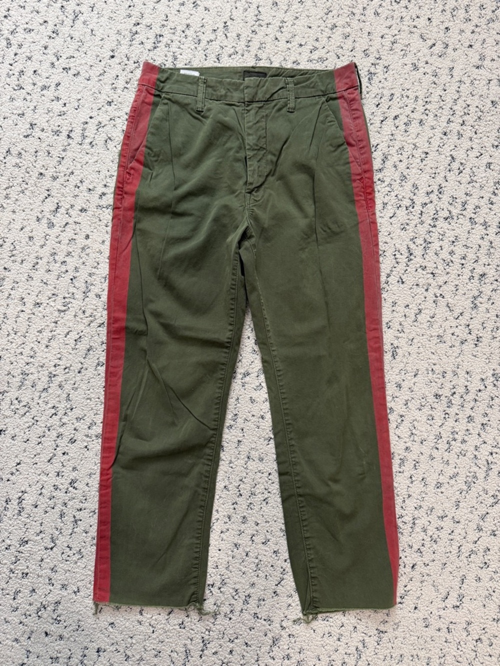 MOTHER Olive Green Cropped Cargo pants with pink Side Stripes